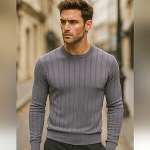 Eleventy Gray Rib Knit Crewneck Pullover Sweater Size Medium Men's NWT